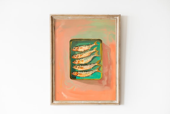 Sardines Art Kitchen Print Sardines Tin Wall Art Dining Room Decor Retro Food Vintage Kitchen Decor Fish Poster Pastel Fishermen Art