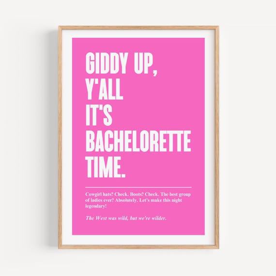 Giddy Up Yall Bachelorette Poster Funny Pink Party Wall Art Bold Western Decor Cowgirl Gift For Her Country Girl