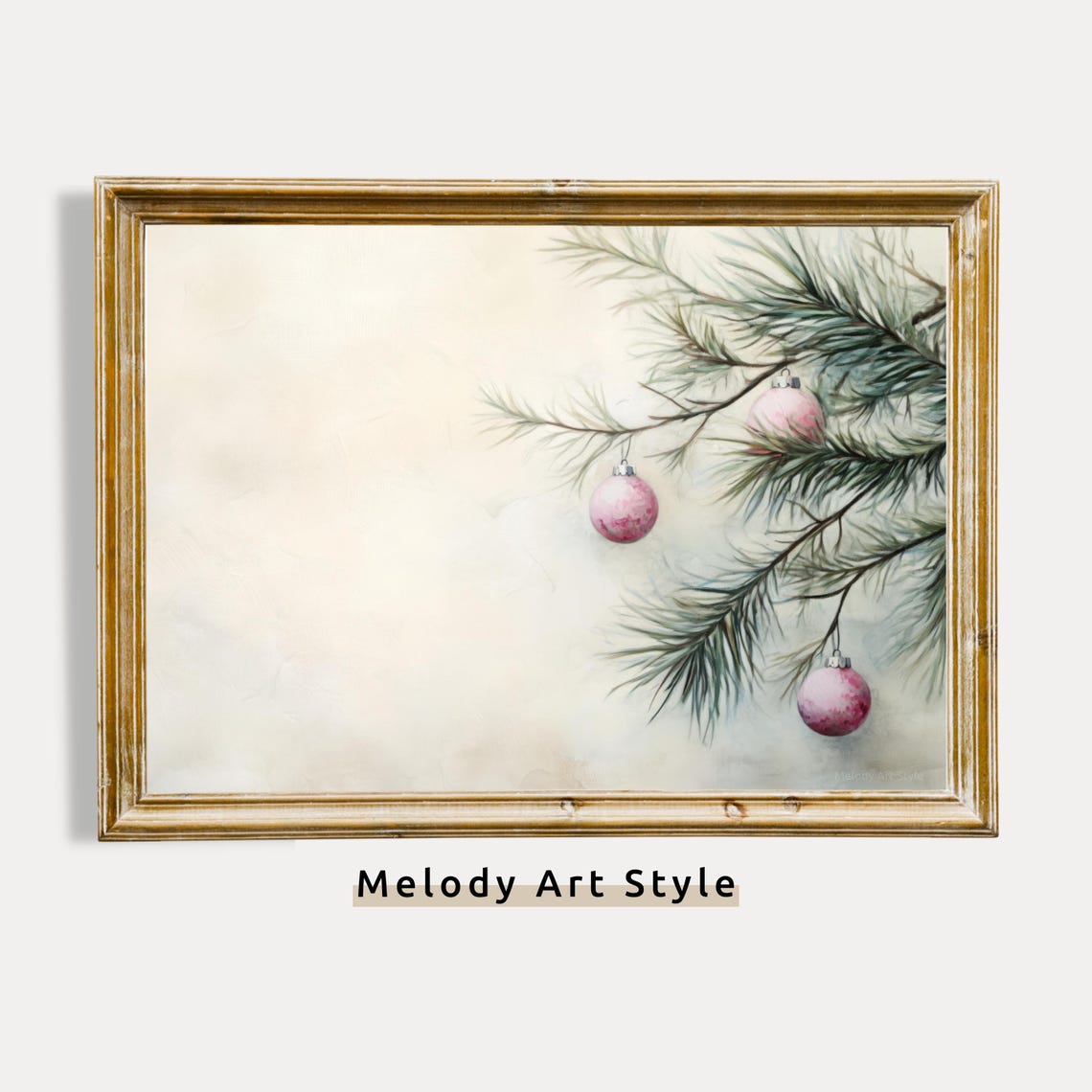 Pink Christmas Ornaments Pine Branch Minimal Neutral Winter Poster