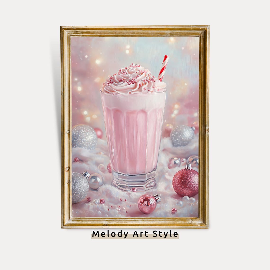 Pink Christmas Milkshake Whipped Cream Holiday Ornaments Sweet Poster