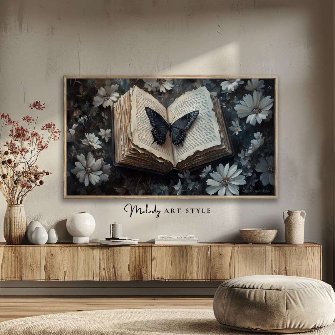 Dark Academia Frame Tv Art Antique Vintage Book And Butterfly Painting Moody Gothic Floral Tv Background Still Life F245 - Image 2