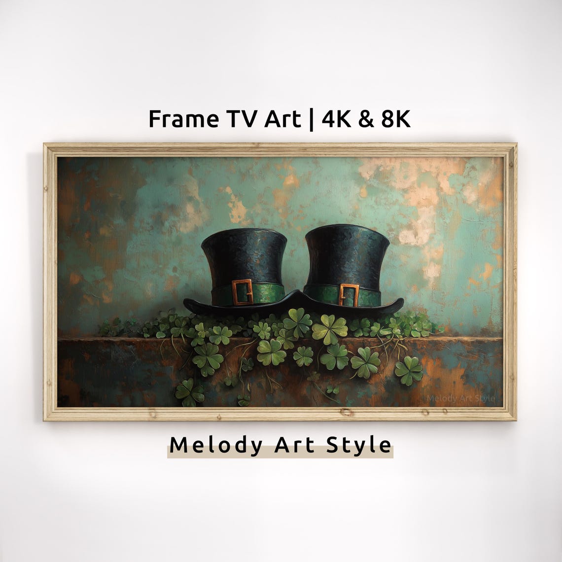 Twin Leprechaun Hats Shamrocks Vintage St Patricks Day Frame Wall Art