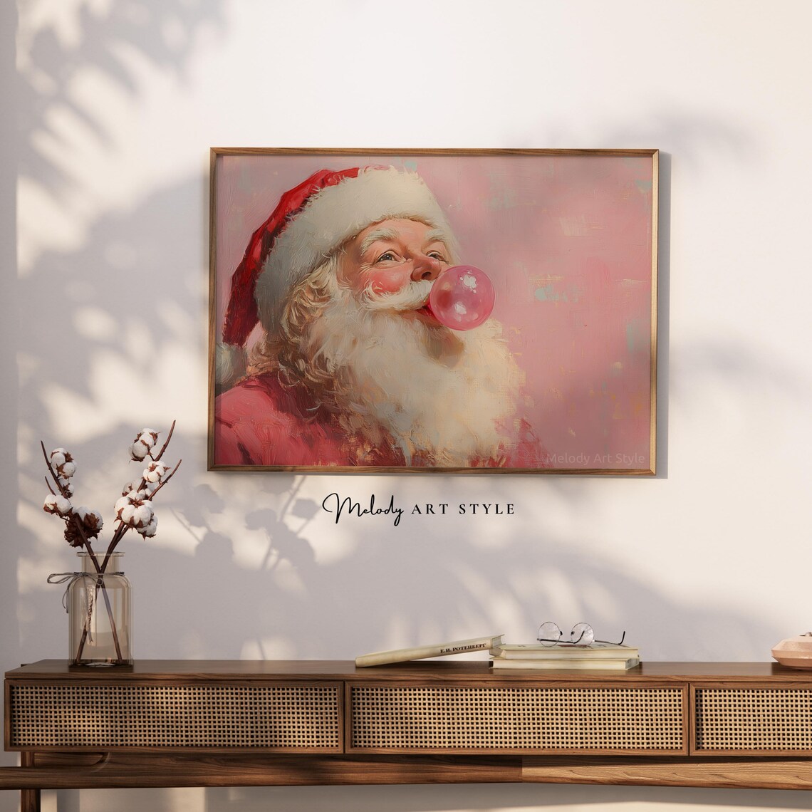 Pink Santa Claus Bubble Gum Christmas Art Print - Image 2