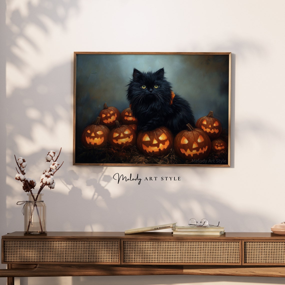 Black Cat With Jack O Lanterns Spooky Cute Halloween Night Poster - Image 2