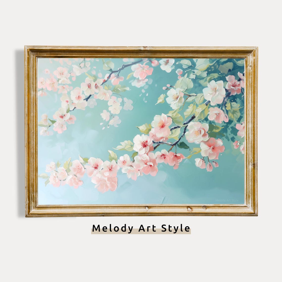 Spring Cherry Blossom Oil Painting Pastel Floral Blossoming Branche Wall Art Botanical Poster Print P43