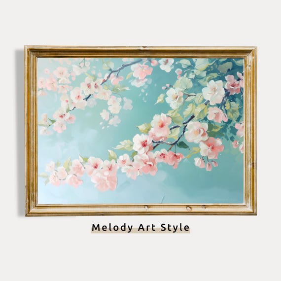 Spring Cherry Blossom Oil Painting Pastel Floral Blossoming Branche Wall Art Botanical Poster Print P43
