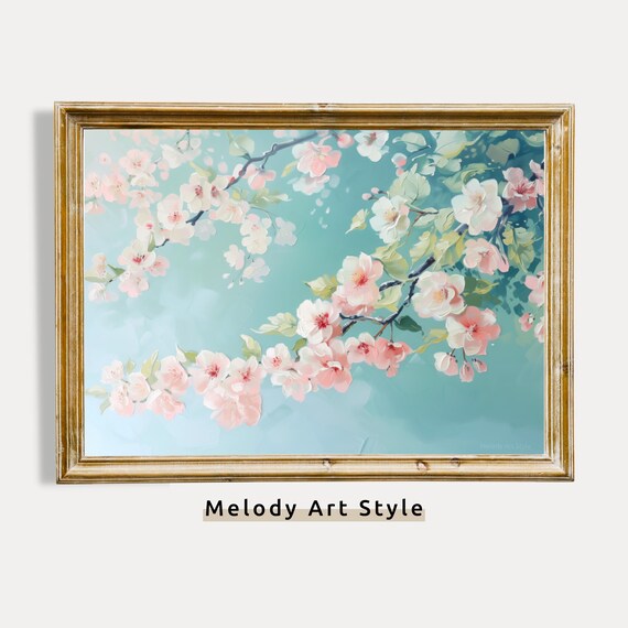 Spring Cherry Blossom Oil Painting Pastel Floral Branches Wall Poster