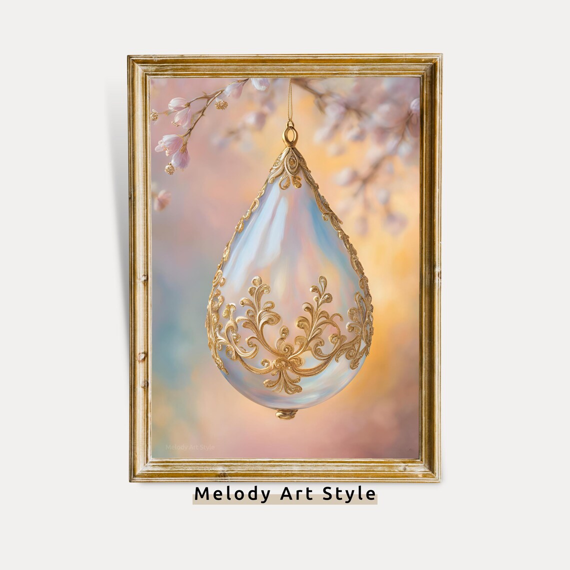 Pearl Teardrop Christmas Ornament Gold Filigree Blossom Art Poster