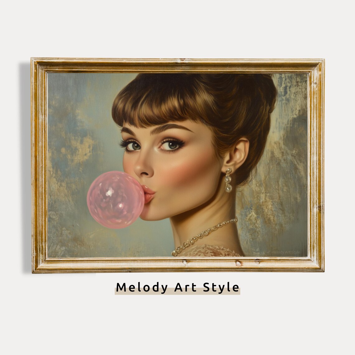 Retro Lady Blowing Bubble Gum Portrait Poster