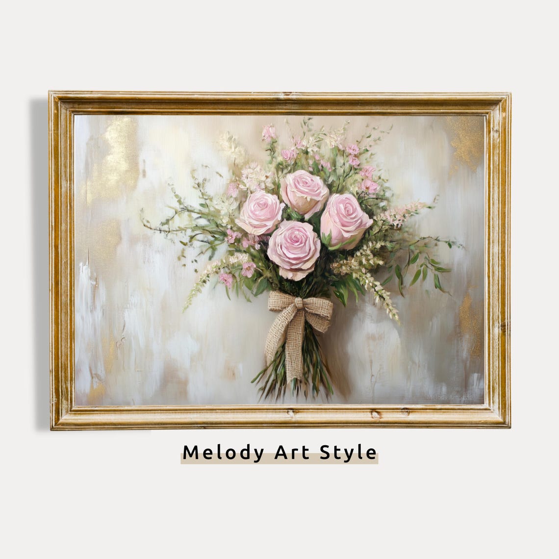 Blush Pink Rose Bouquet With Burlap Bow Floral Still Life Poster