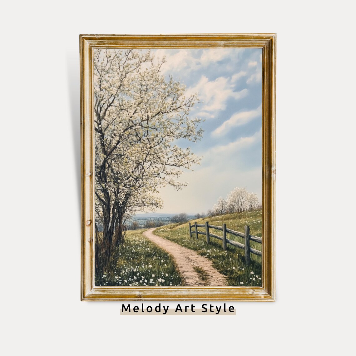Spring Path Landscape, Rustic Farmhouse Art Print