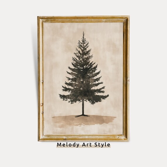 Rustic Tree Wall Art Minimalist Japandi Poster Neutral Modern Decor Holiday Pine Tree Print Vintage P255