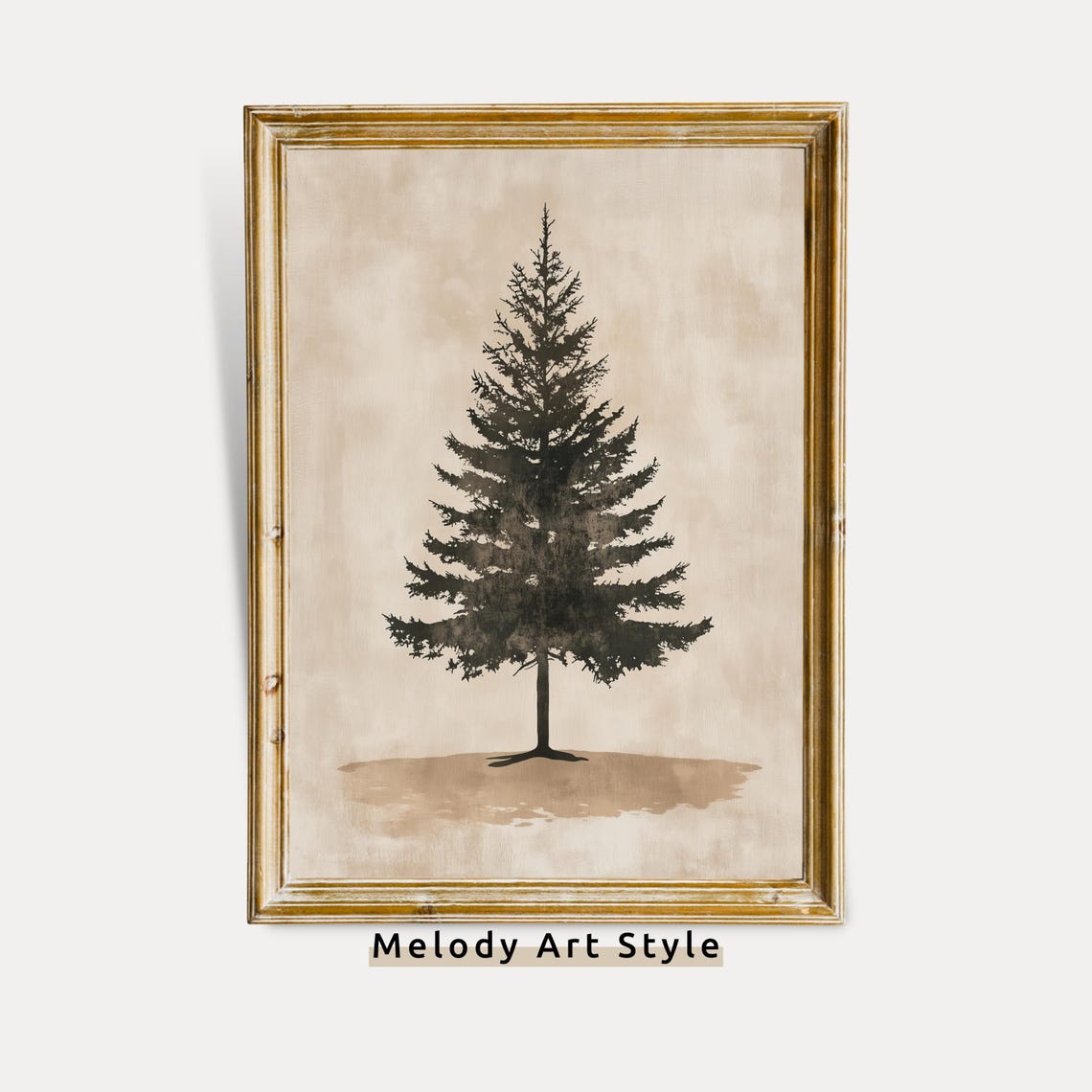 Rustic Pine Tree Silhouette Vintage Beige Minimalist Wall Poster