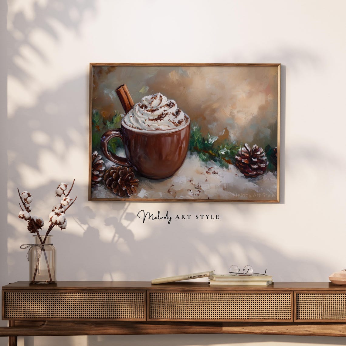 Rustic Hot Cocoa With Cinnamon Stick Pinecones Christmas Poster - Image 2