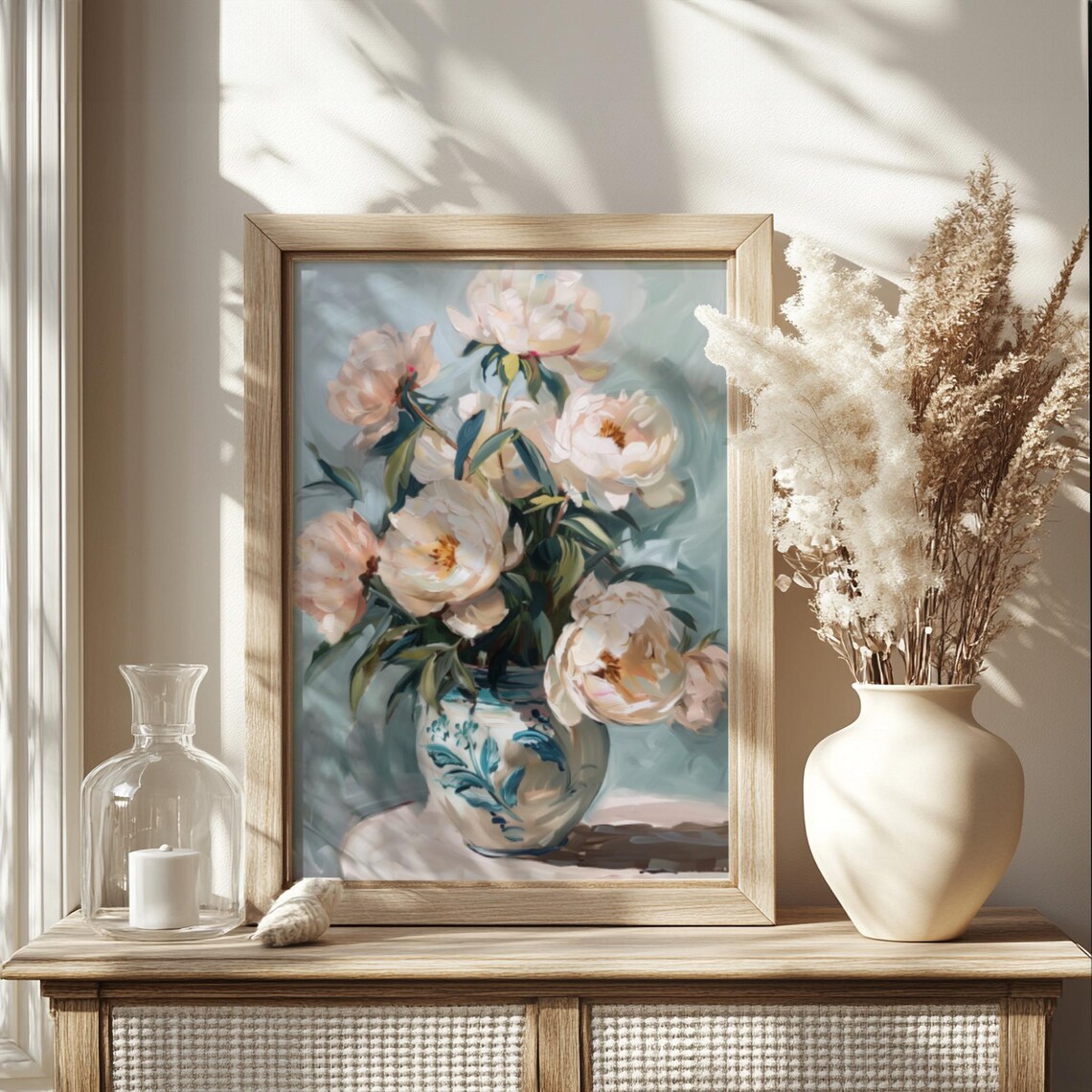 Cream Peonies Vase, Vintage Floral Poster Print - Image 2