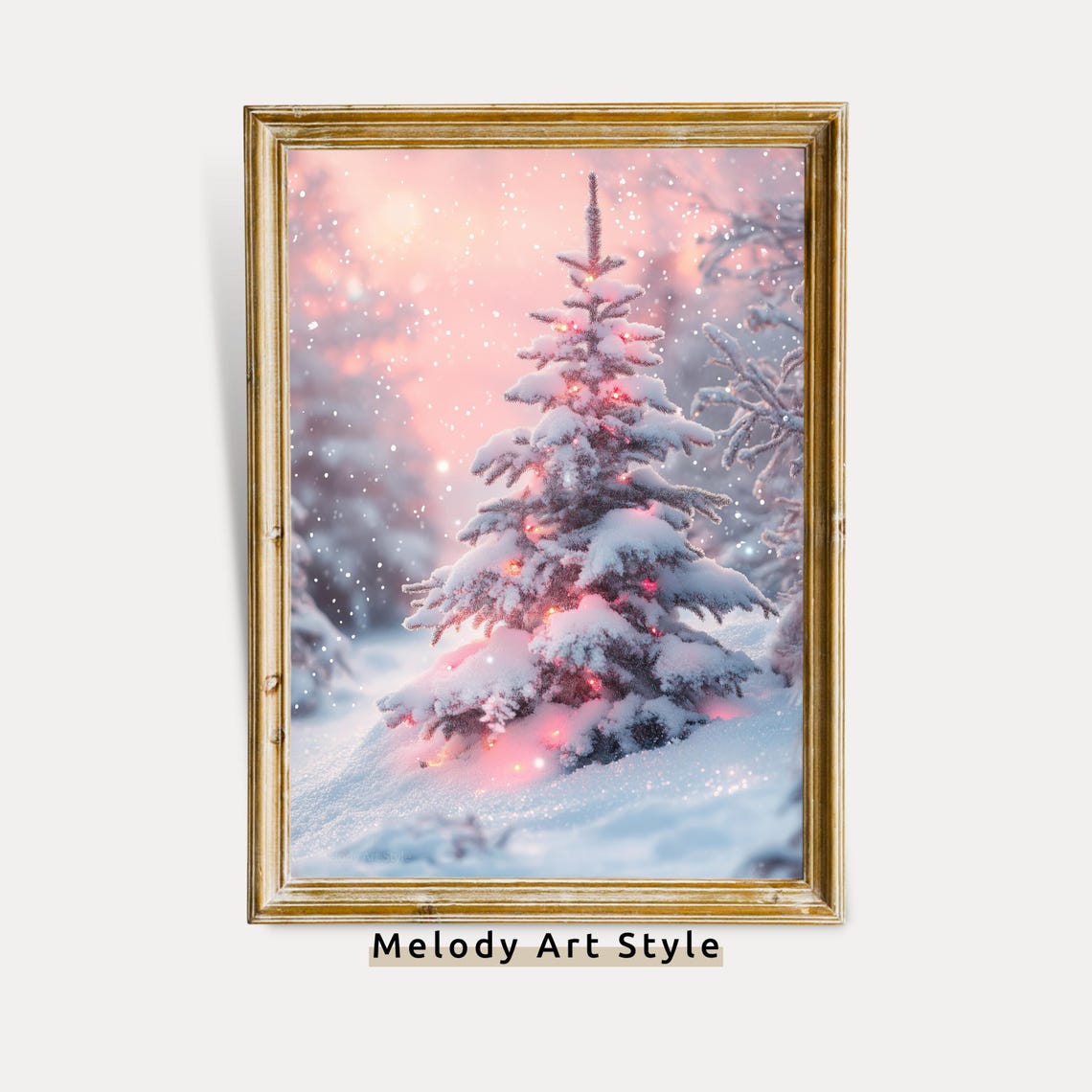 Glowing Pink Snowy Christmas Tree Winter Wonderland Holiday Art Poster
