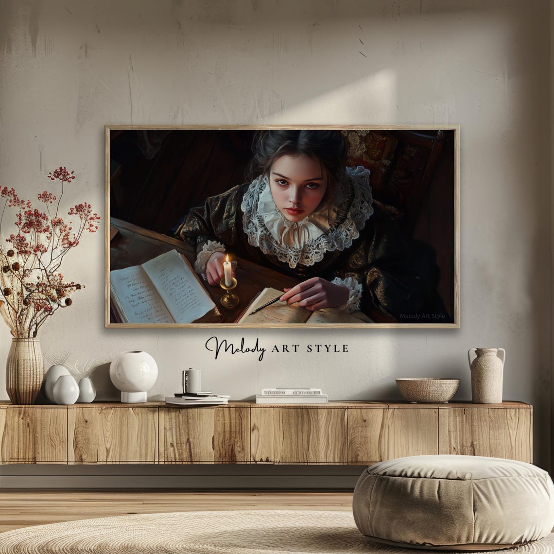 Victorian Woman Writing By Candlelight Dark Academia Portrait Poster - Image 2