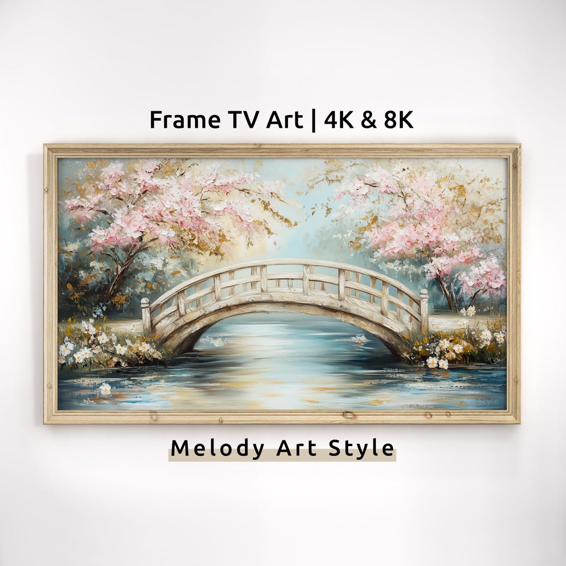 Cherry Blossom Arched Bridge Spring Blossom Garden Scene Poster