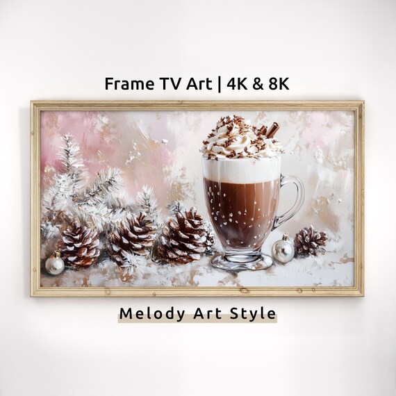 Pink Winter Hot Chocolate Frame TV Art Cocoa With Pinecones Poster