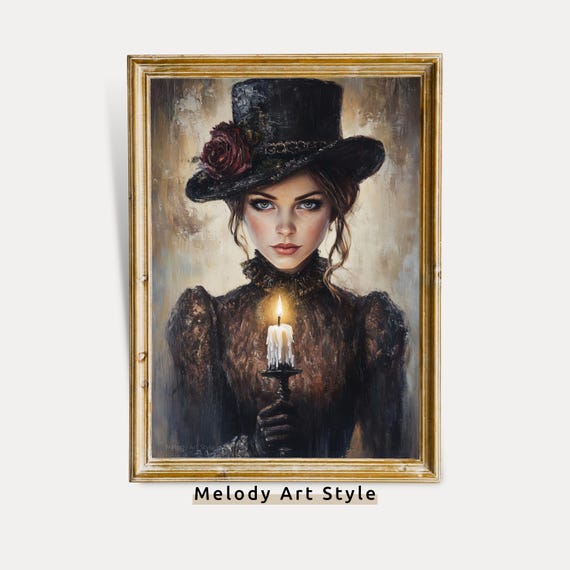Gothic Woman Wall Art Witchy Candle Portrait Victorian Dark Halloween Home Decor P656