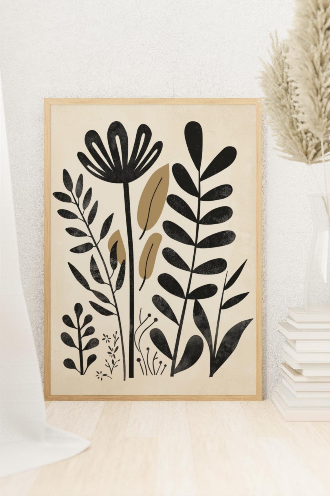 Black Beige Wall Art Abstract Floral Illustration Line Neutral Decor For Boho Trendy Artmcm