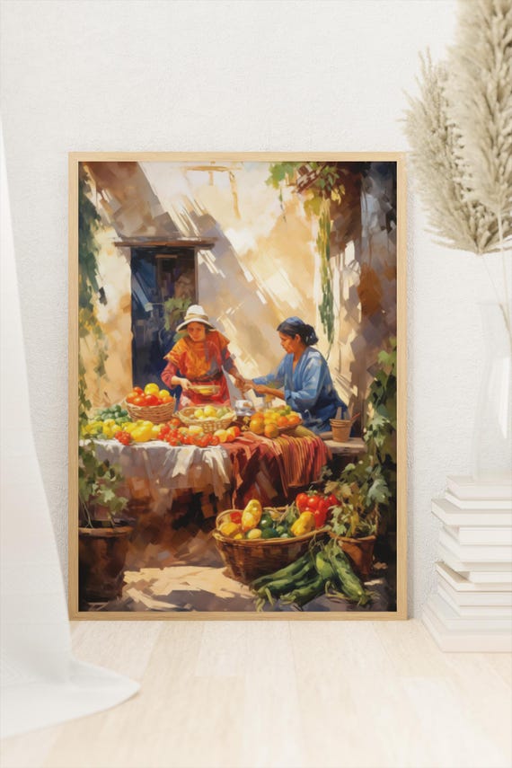 Mexican Market Scene Art Print Colorful Kitchen Decor