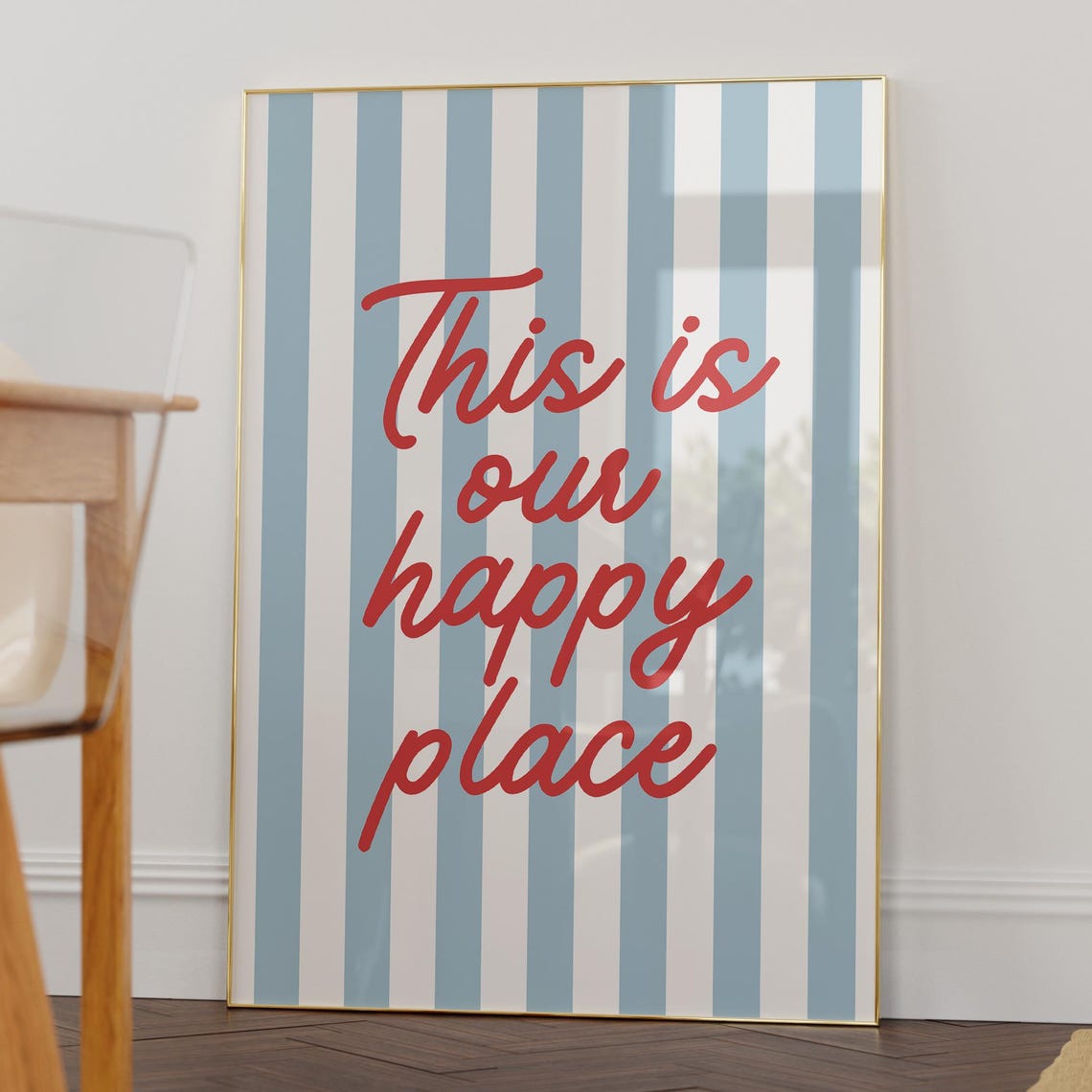 This Is Our Happy Place Red Script Blue Striped Poster Cozy Home