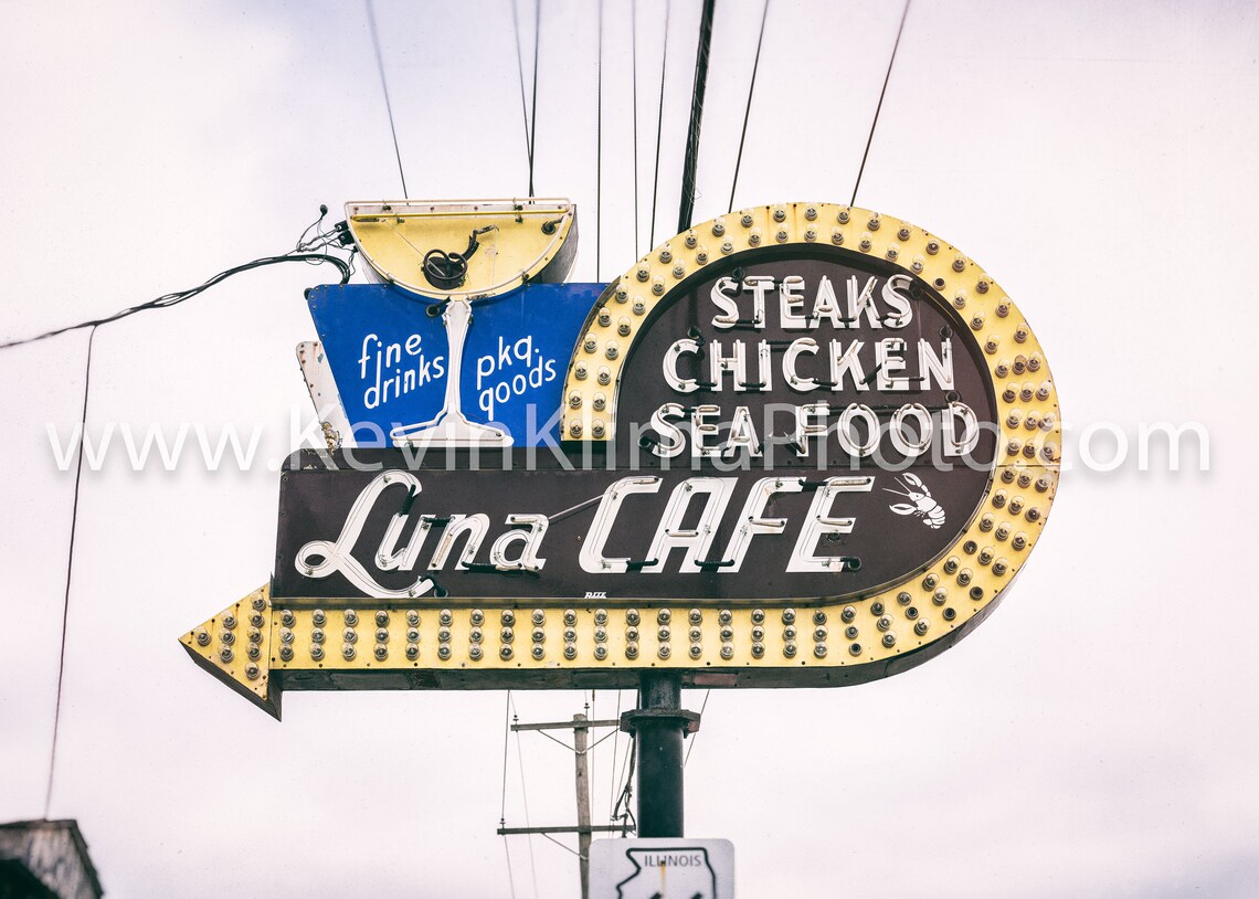 Luna Cafe Route 66 Vintage Neon Arrow Sign Restaurant Poster - Image 3