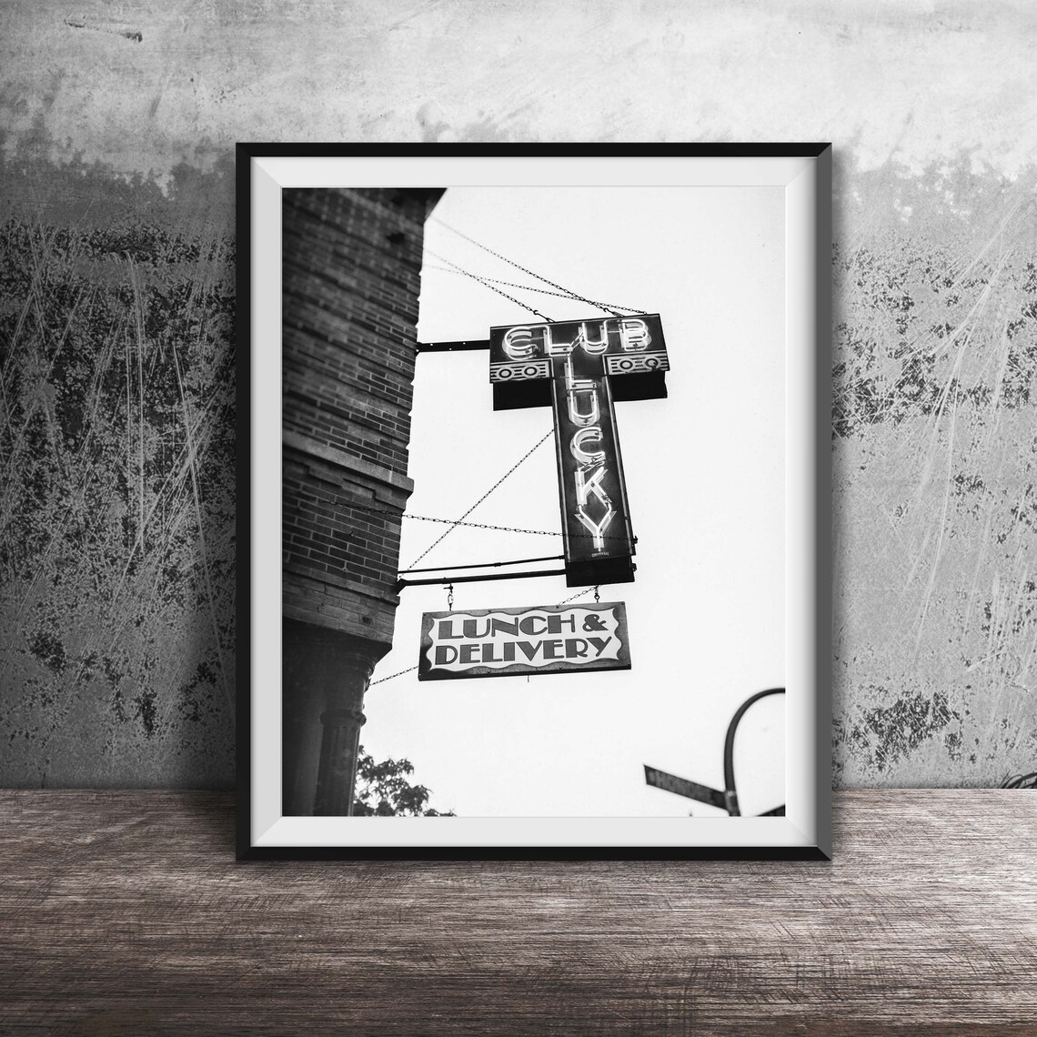 Club Lucky Vintage Pink Neon Sign With Lunch And Delivery Poster - Image 2