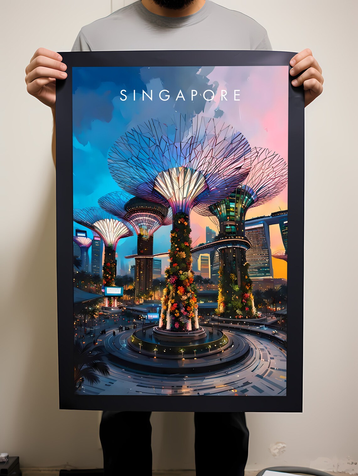 Singapore Supertrees Gardens by the Bay Colorful Travel Poster - Image 2