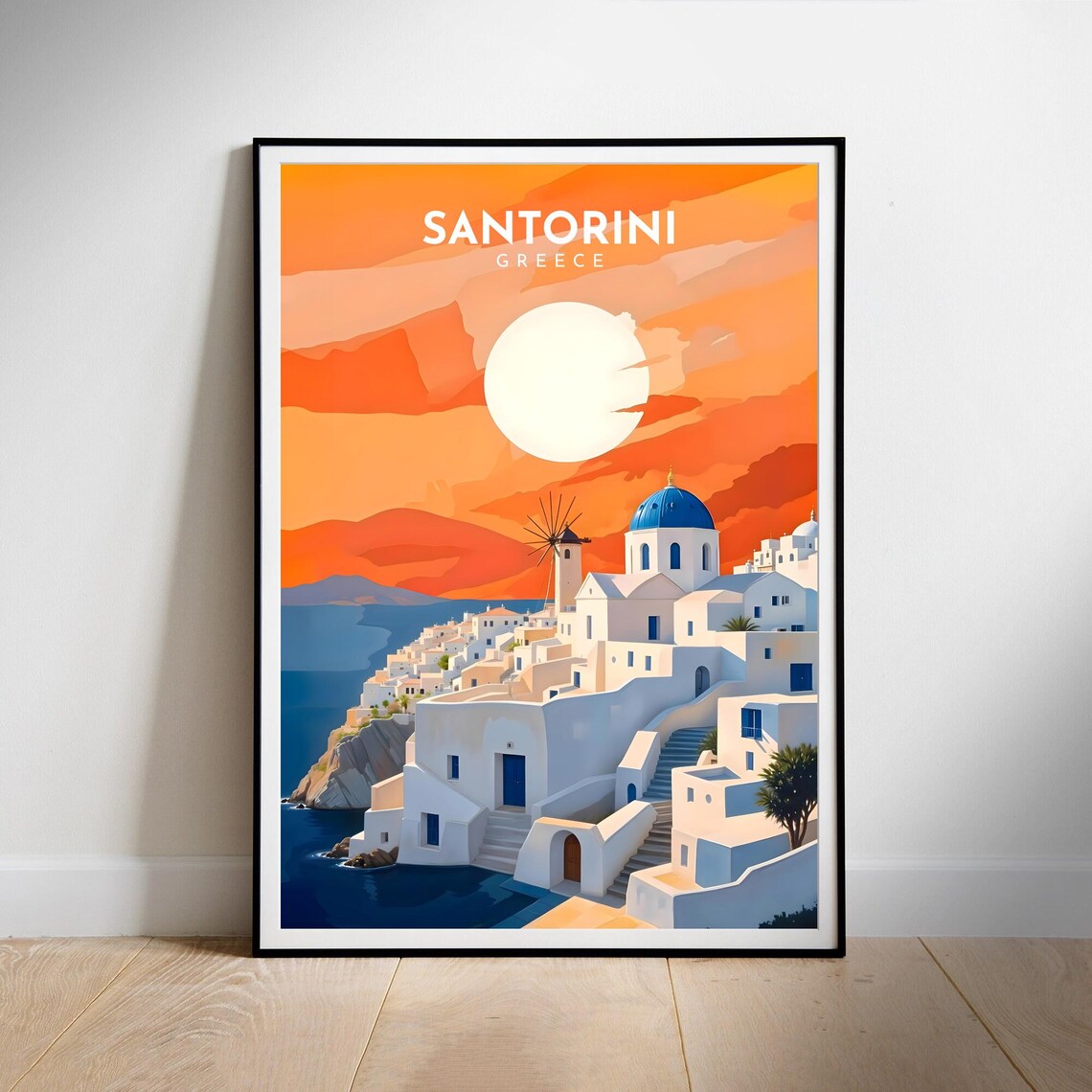 Santorini Travel Poster, Greece Wall Art Print