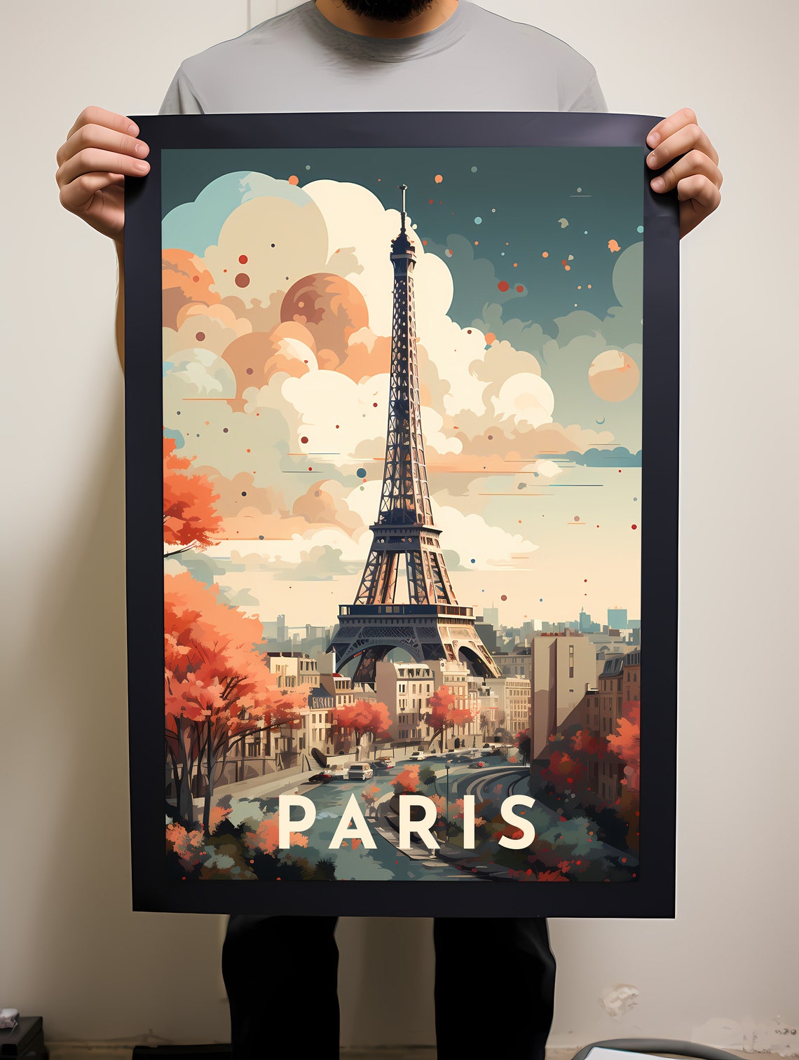 Paris Eiffel Tower Autumn Evening Vintage Style Travel Poster - Image 2