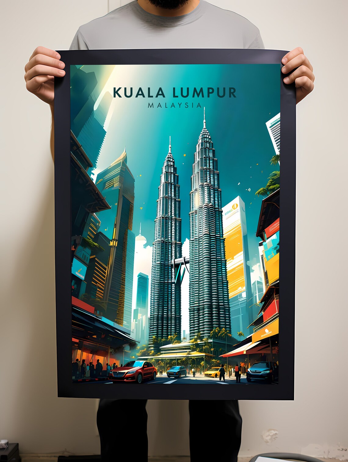 Kuala Lumpur Malaysia Colorful Petronas Towers Street Poster