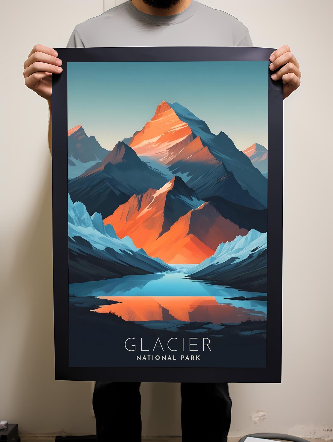 Glacier National Park Sunrise Mountain Lake Reflection Travel Poster