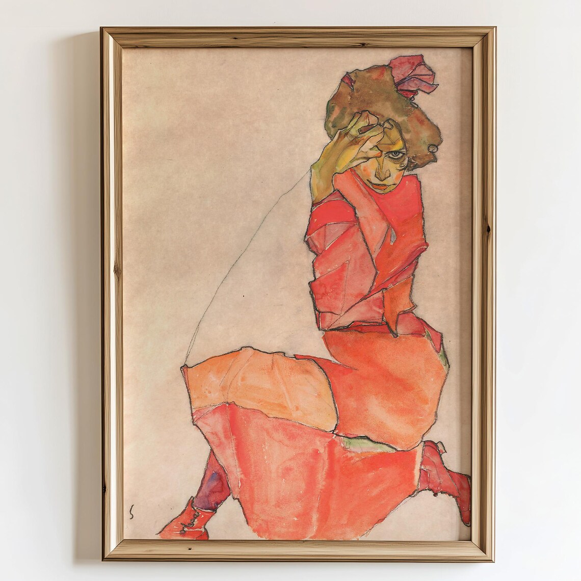 Egon Schiele Expressionist Poster, Kneeling Woman 1910