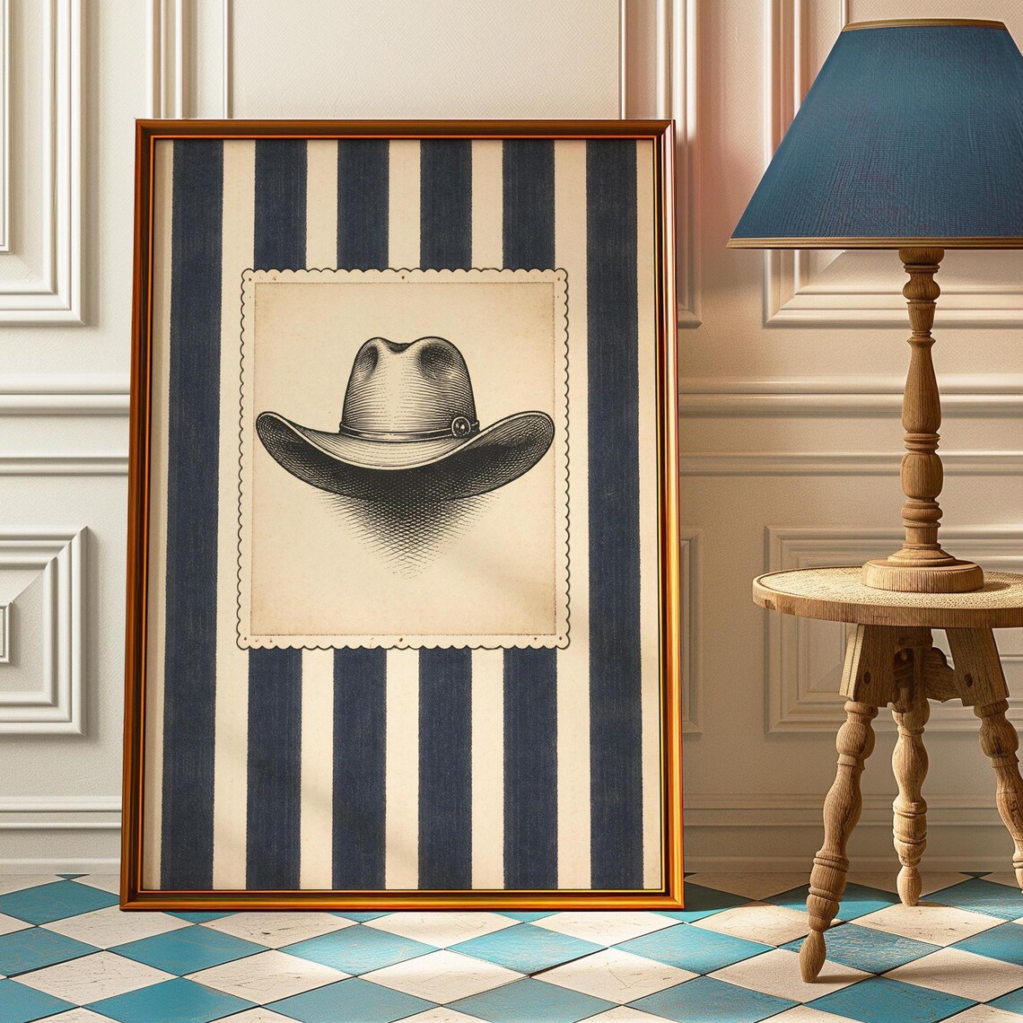 Vintage Western Cowboy Hat Poster Print, Rustic Decor