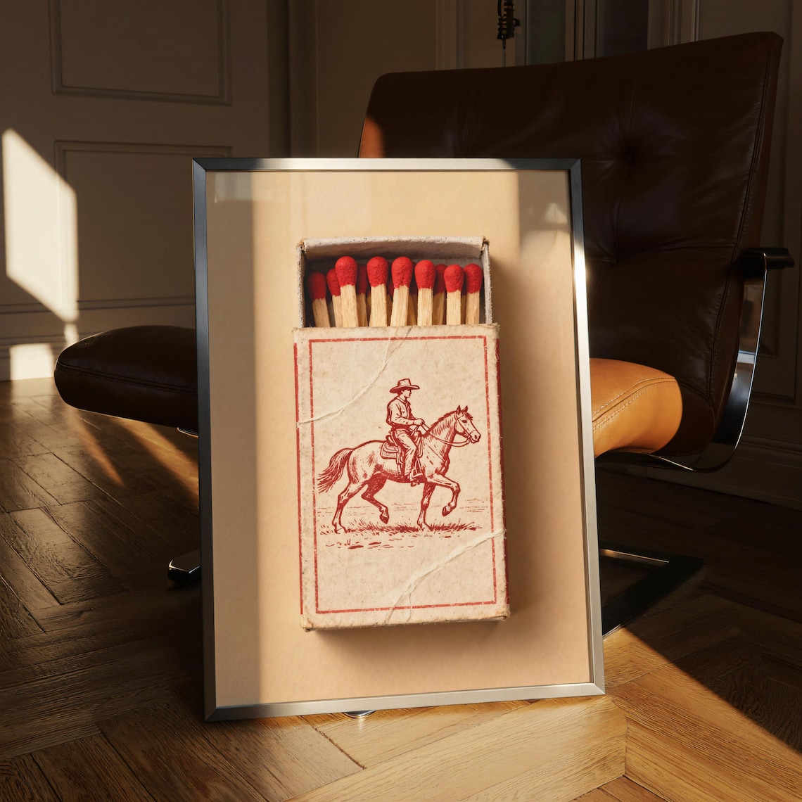 Retro Cowboy Matchbox Poster, Vintage Western Print