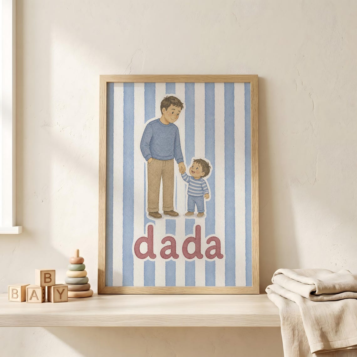 Dada Father and Son Blue Stripes Nursery Fathers Day Art Print