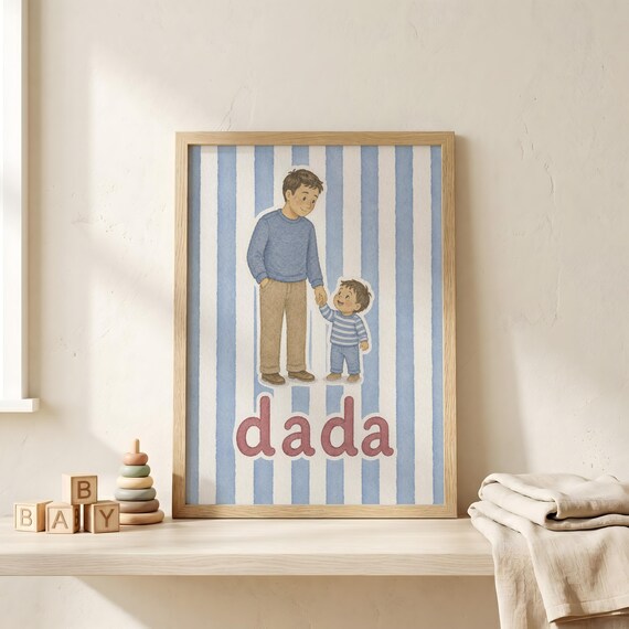 Dada Father and Son Blue Stripes Nursery Fathers Day Art Print
