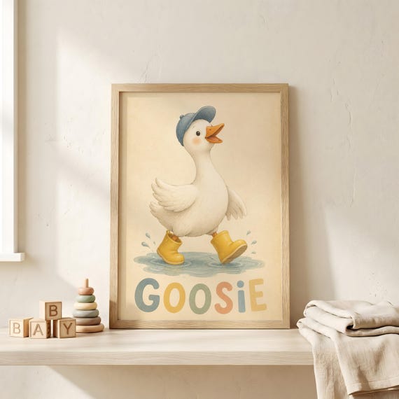 Personalized Duck Rain Boots Poster Custom Name Nursery Wall Art Print