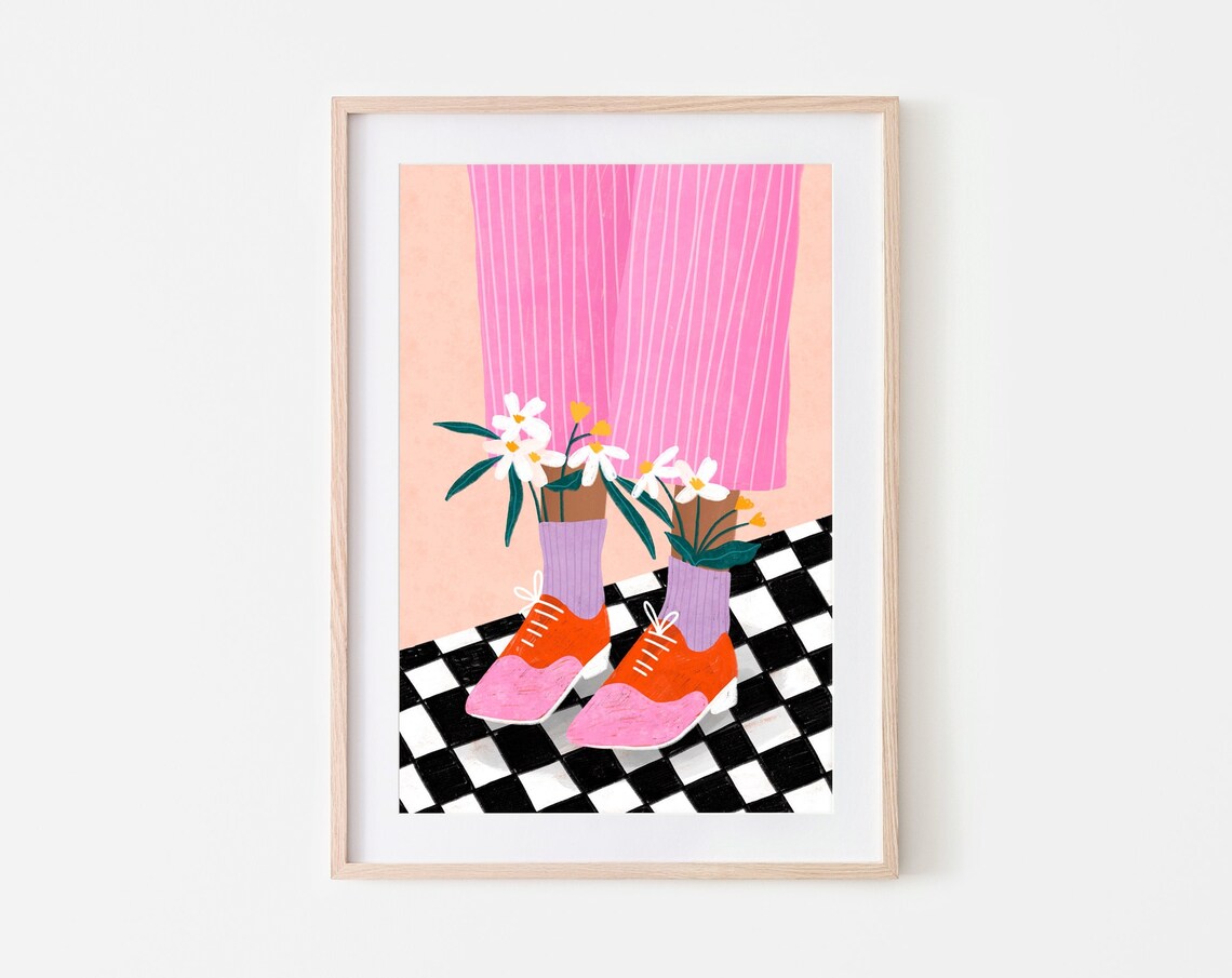 Floral Socks Art Print, Colourful Flower Poster