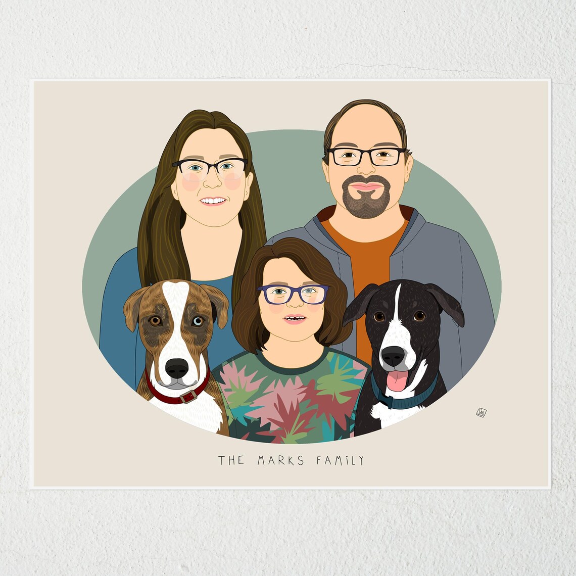 Custom Family Portrait With Pets, Personalized Art Print - Image 4