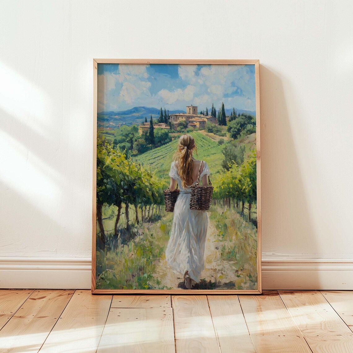 Tuscany Vineyard Art Print, Rustic Italian Landscape