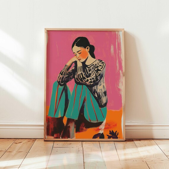 Fauvist Woman Portrait Bold Pink Expressionist Painting Poster