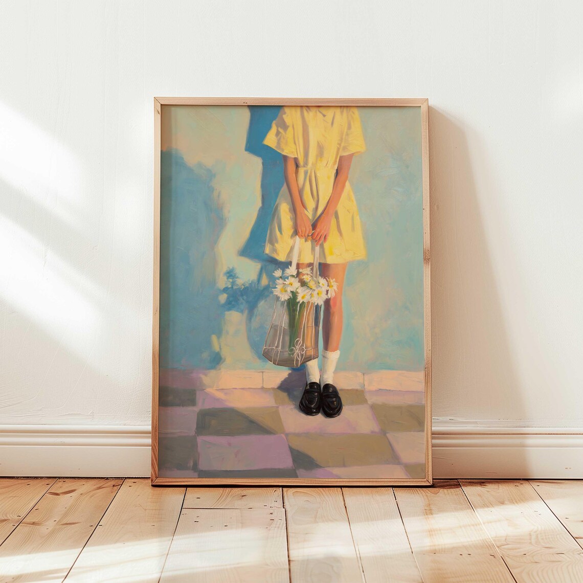 Girl In Yellow Dress With Daisies Coquette Aesthetic Fashion Poster
