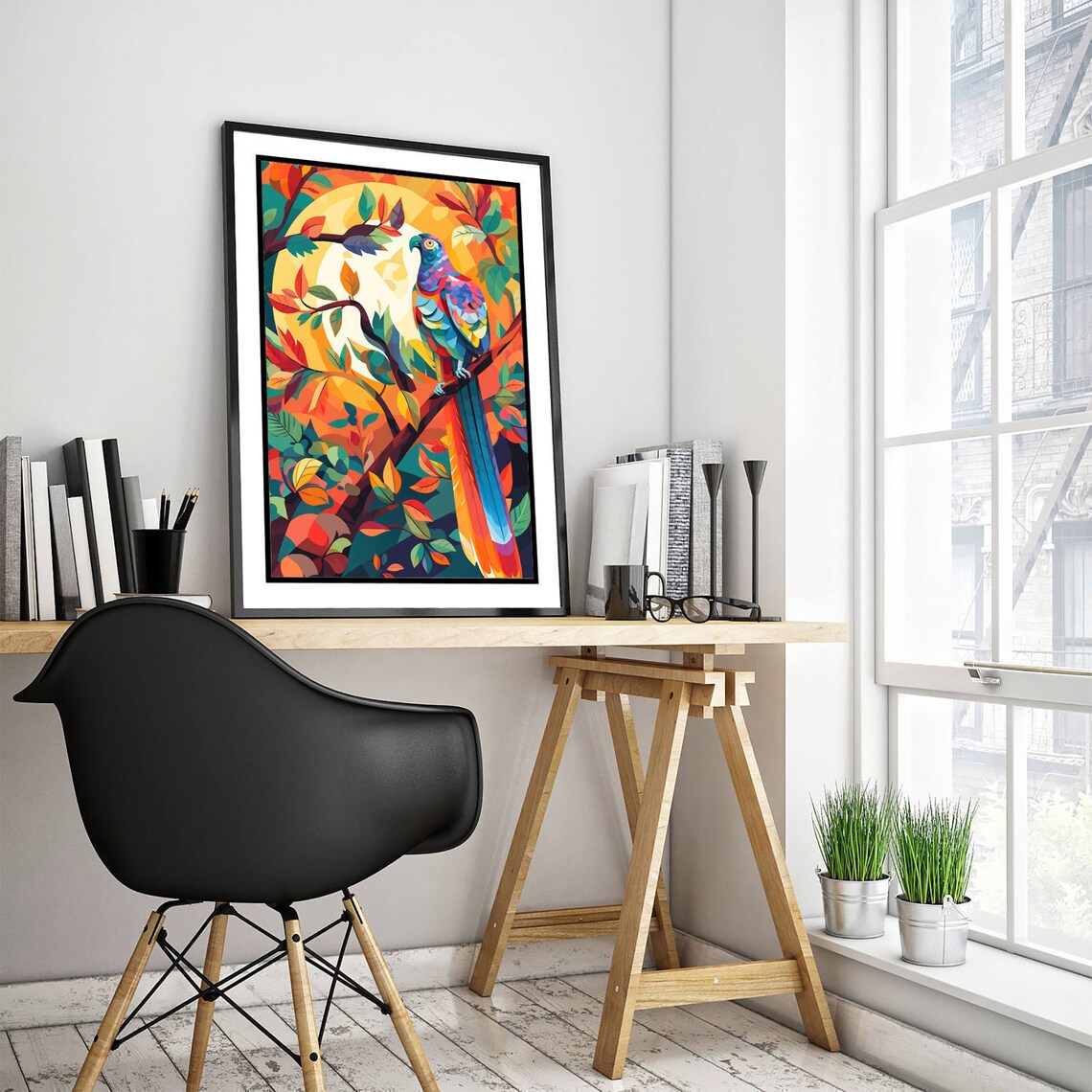 Colorful Macaw Parrot Golden Sun Geometric Tropical Bird Poster Art - Image 3