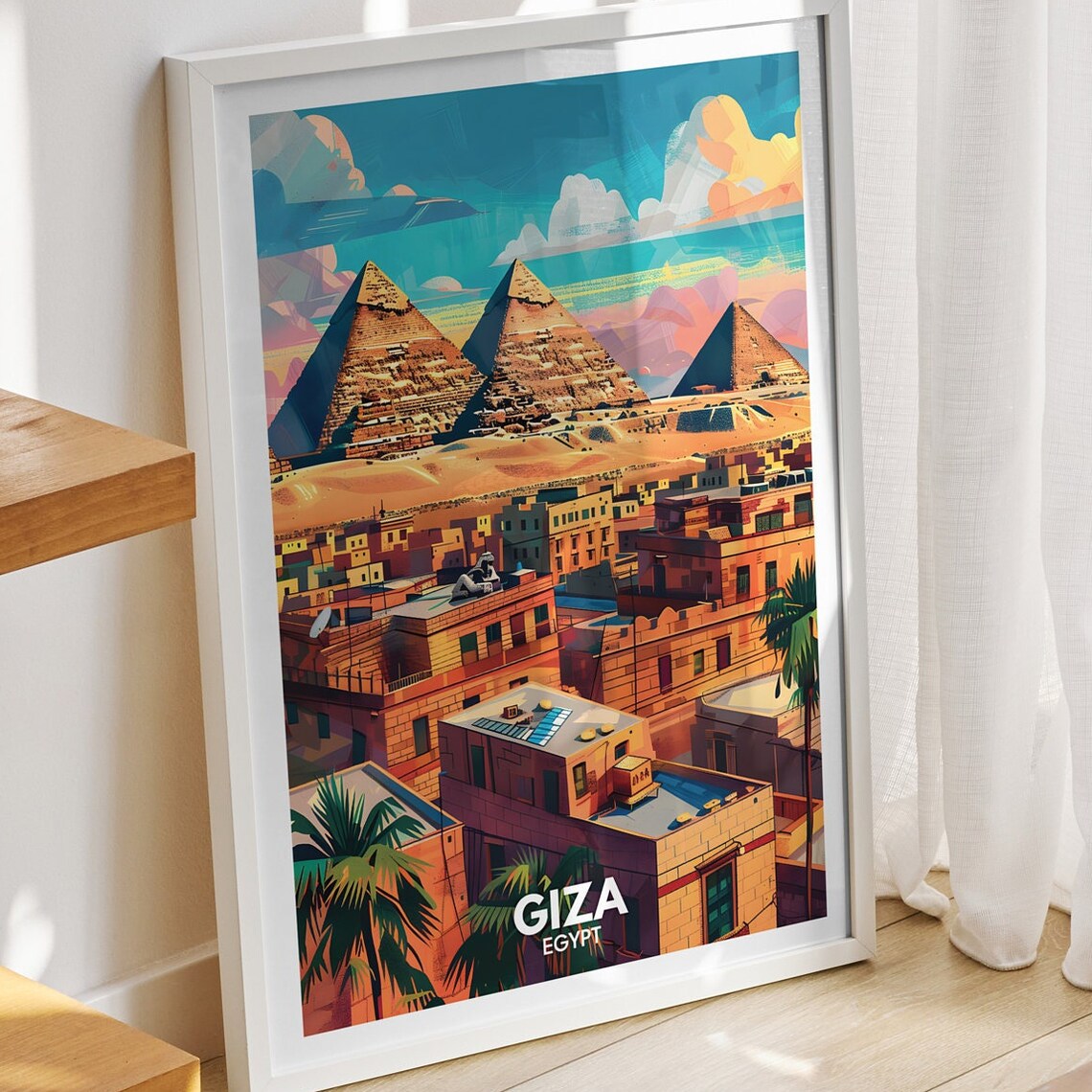 Giza Travel Print Egypt Giza Travel Poster Egypt Travel Poster Egypt Cityscape Wall Art Unique City Art Decor
