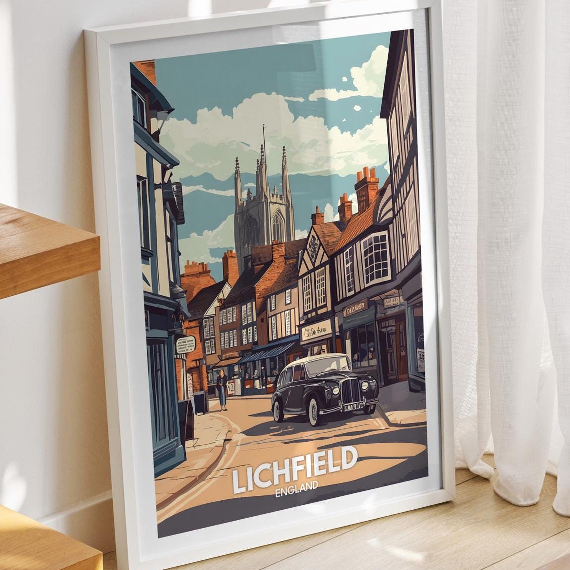 Lichfield Travel Print England Lichfield Travel Poster England Travel Poster United Kingdom Cityscape Wall Art British City Art Decor