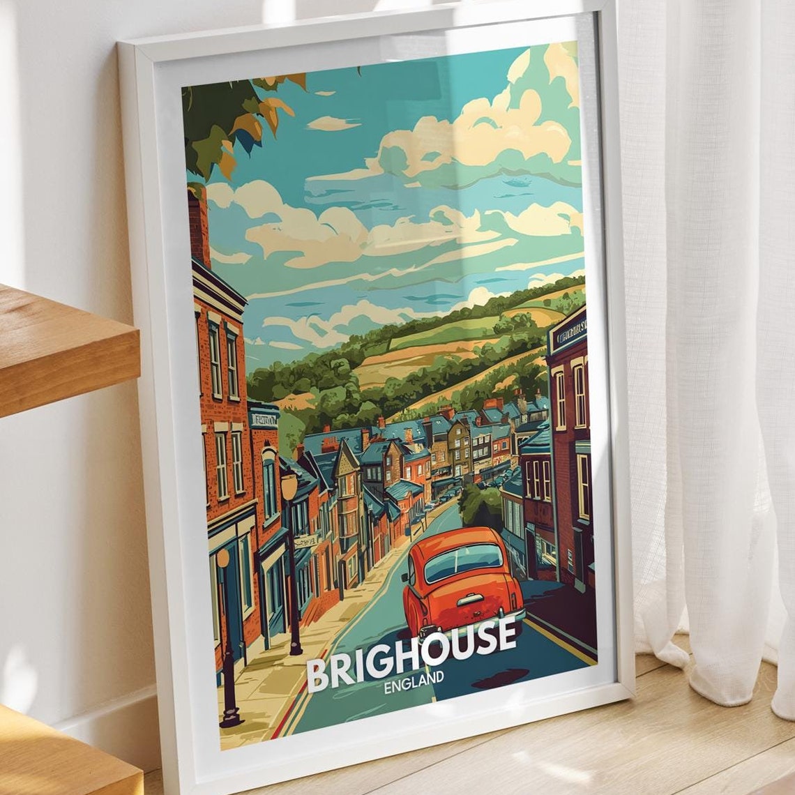 Brighouse Travel Print England Brighouse Travel Poster England Travel Poster United Kingdom Wall Art British Art Decor
