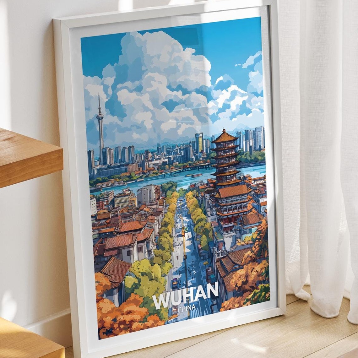 Wuhan Travel Print China Wuhan Travel Poster China Travel Poster China Cityscape Wall Art Unique City Art Decor